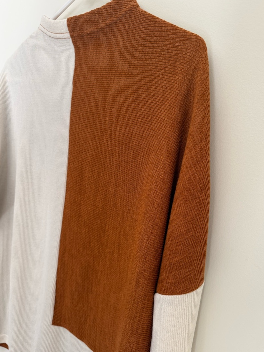 SHEIN Oversized Rust and Cream Colorblock Crewneck Sweater